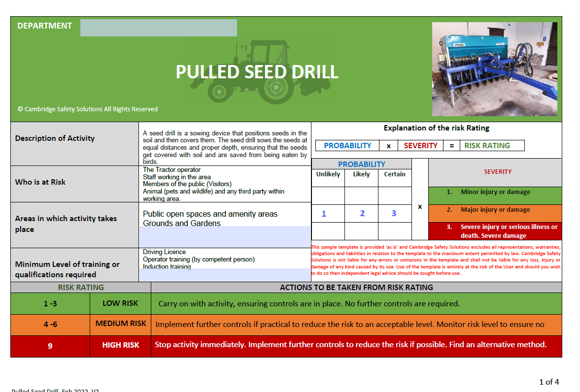 Pulled Seed Drill Risk Assessment