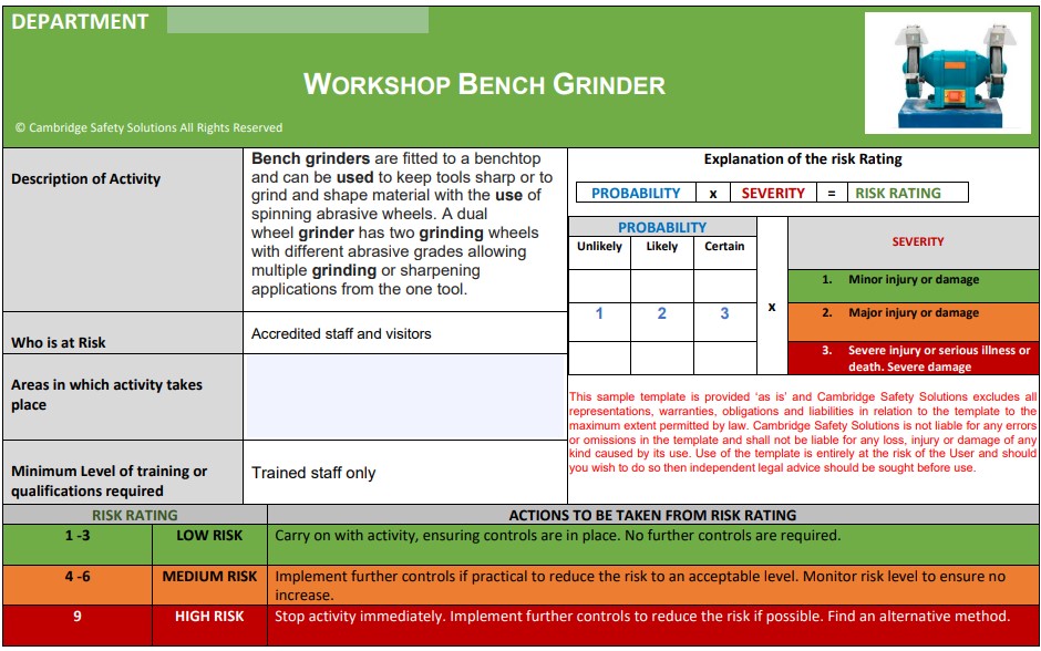 Bench Top Grinder Risk Assessment and Safe Operating Procedure / Toolbox Talk