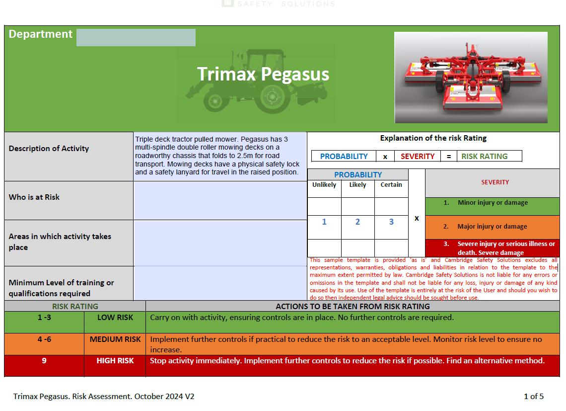 Trimax Pegasus Risk Assessment