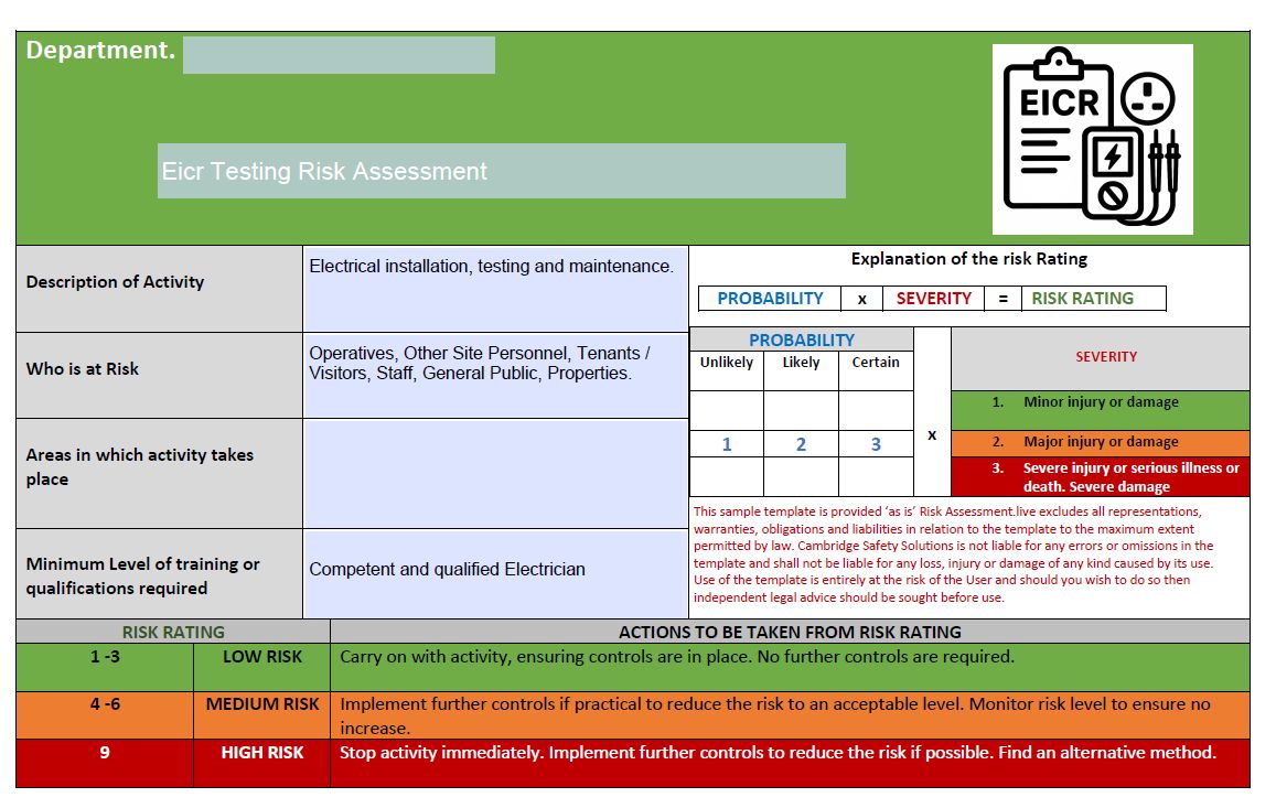 EICR Testing Electrical- RAMS and checklist