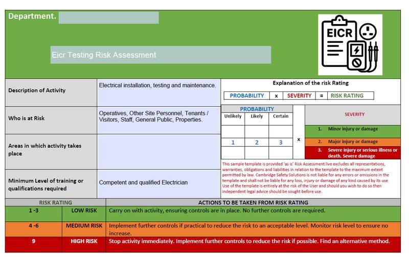 EICR Testing Electrical- RAMS and checklist