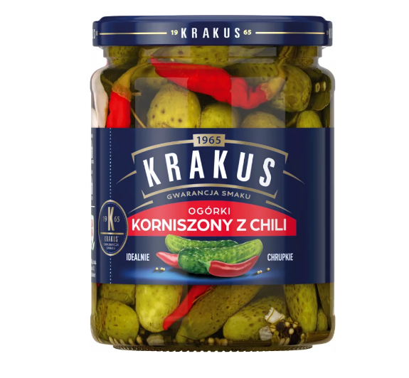 KRAKUS OGORKI KORNISZONE Z OSTRA PAPRYKA 500G