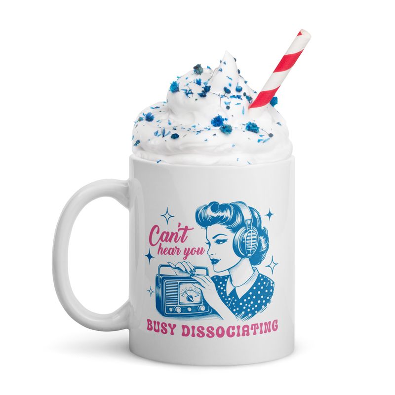 Dissociating White glossy mug