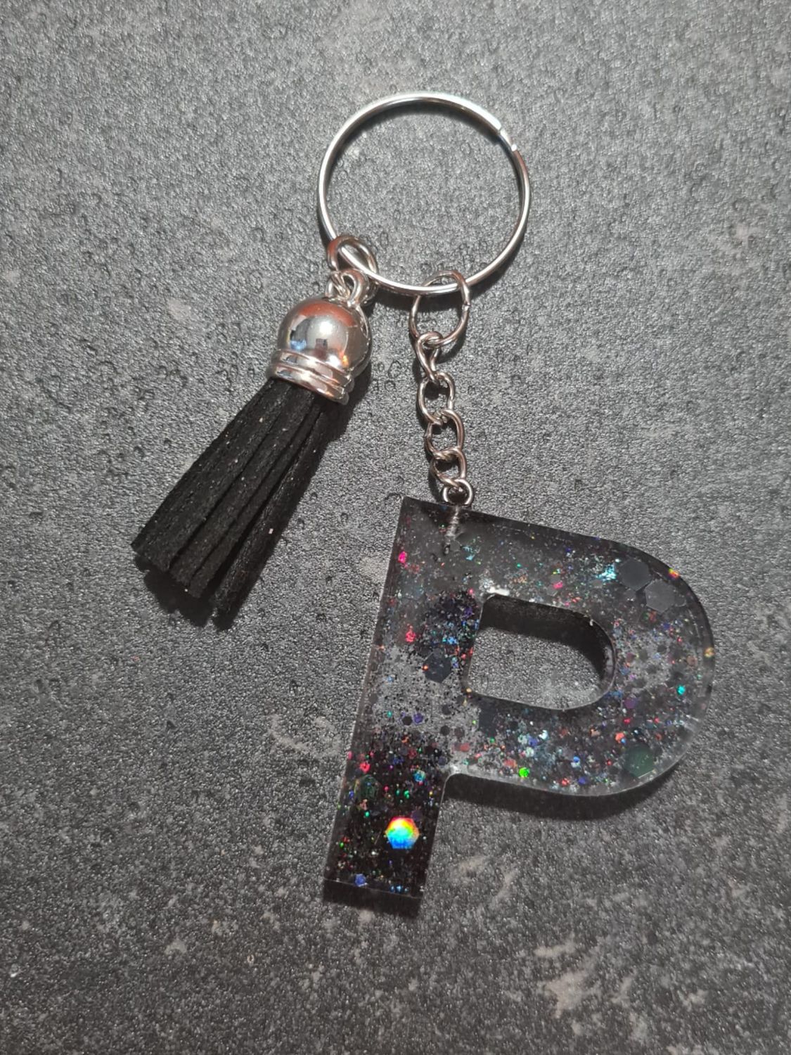 P - Black Glitter
