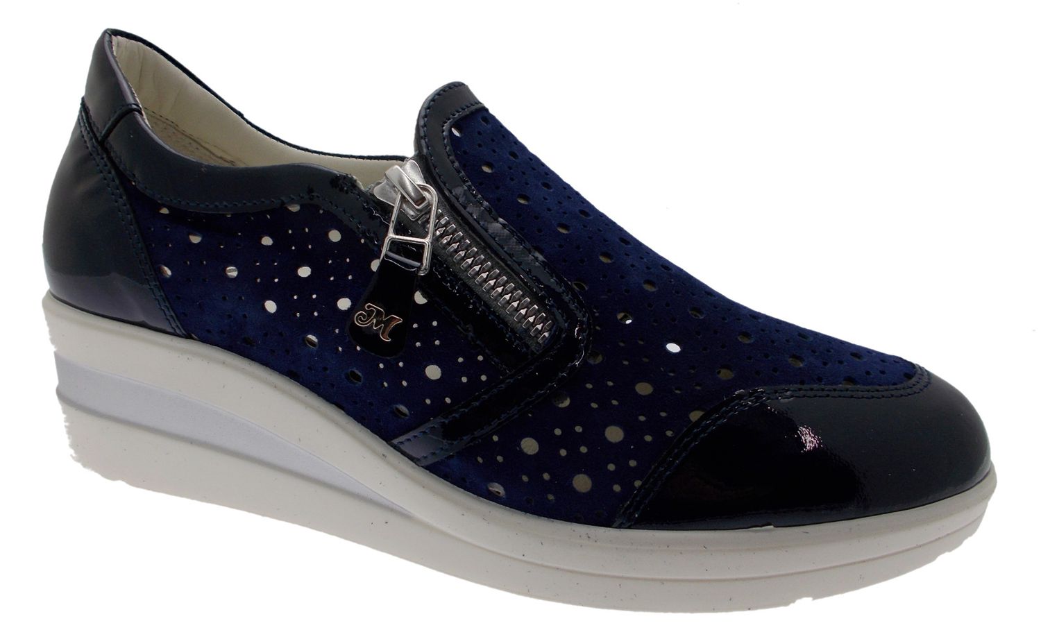 MELLUSO WALK R20166 blu cerniera plantare zeppa sneaker