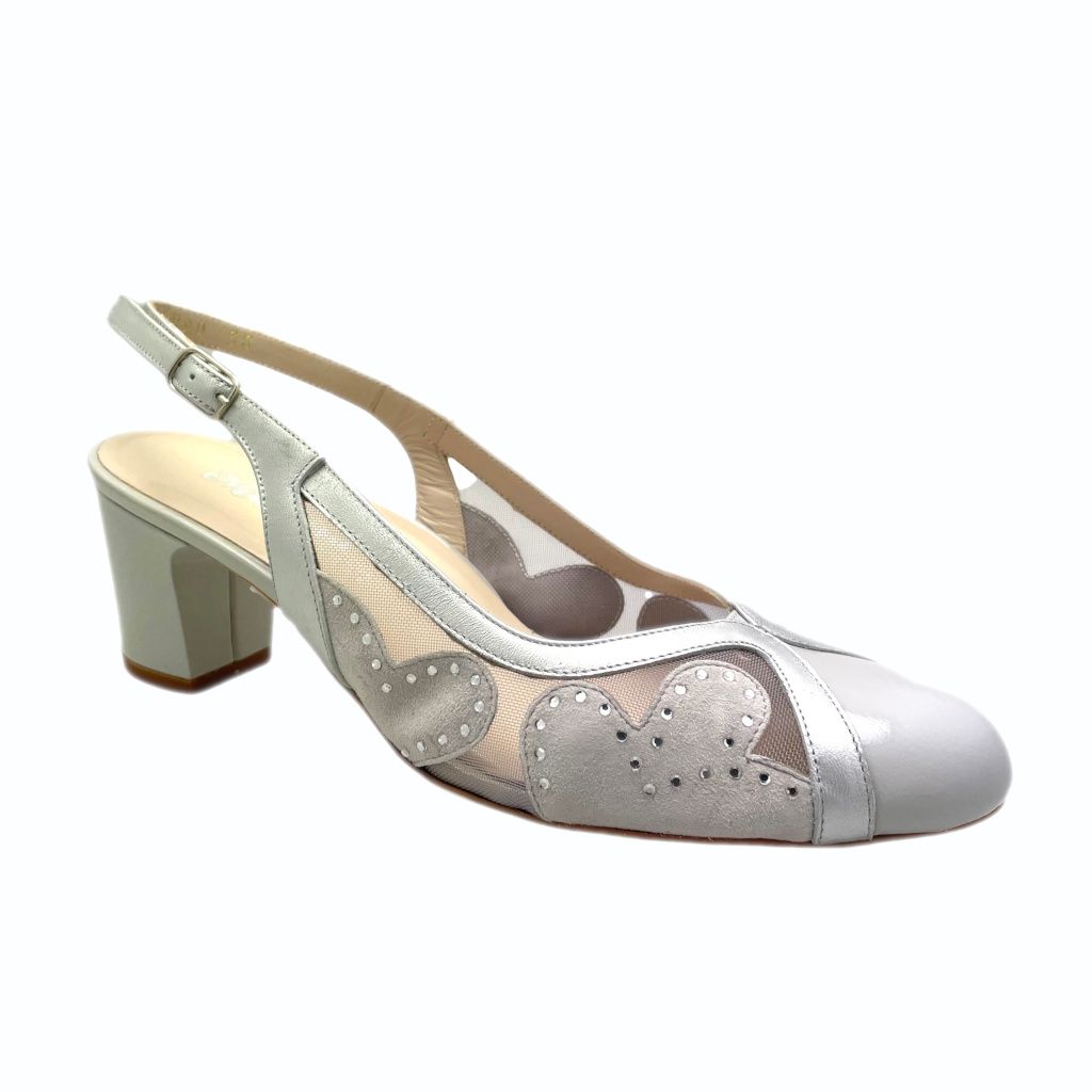 MELLUSO linea seta X588 sandalo sling back decoltè rete grigio argento fiore