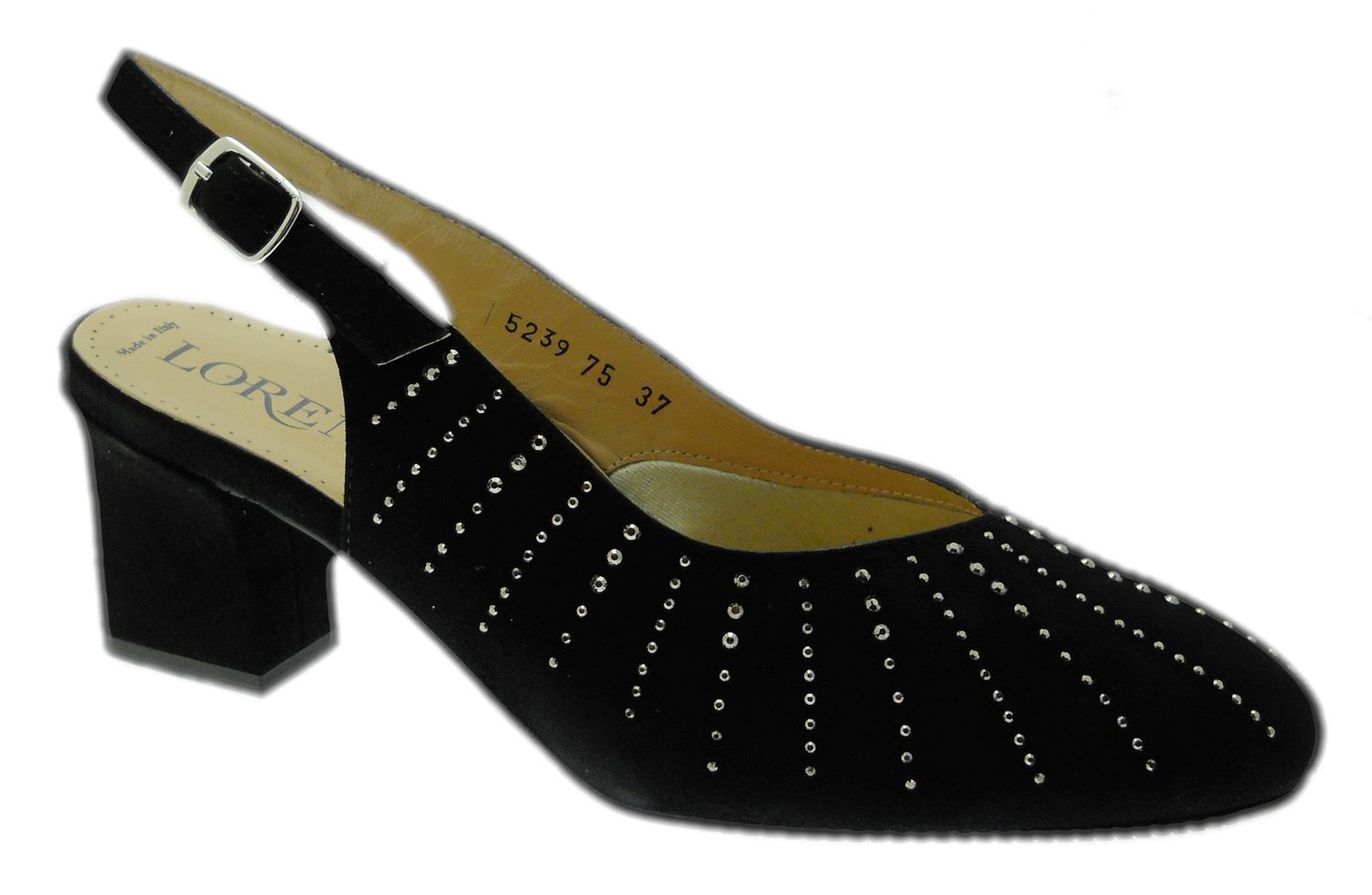 LOREN 5239 scarpa sandalo camoscio nero con plantare e cristalli