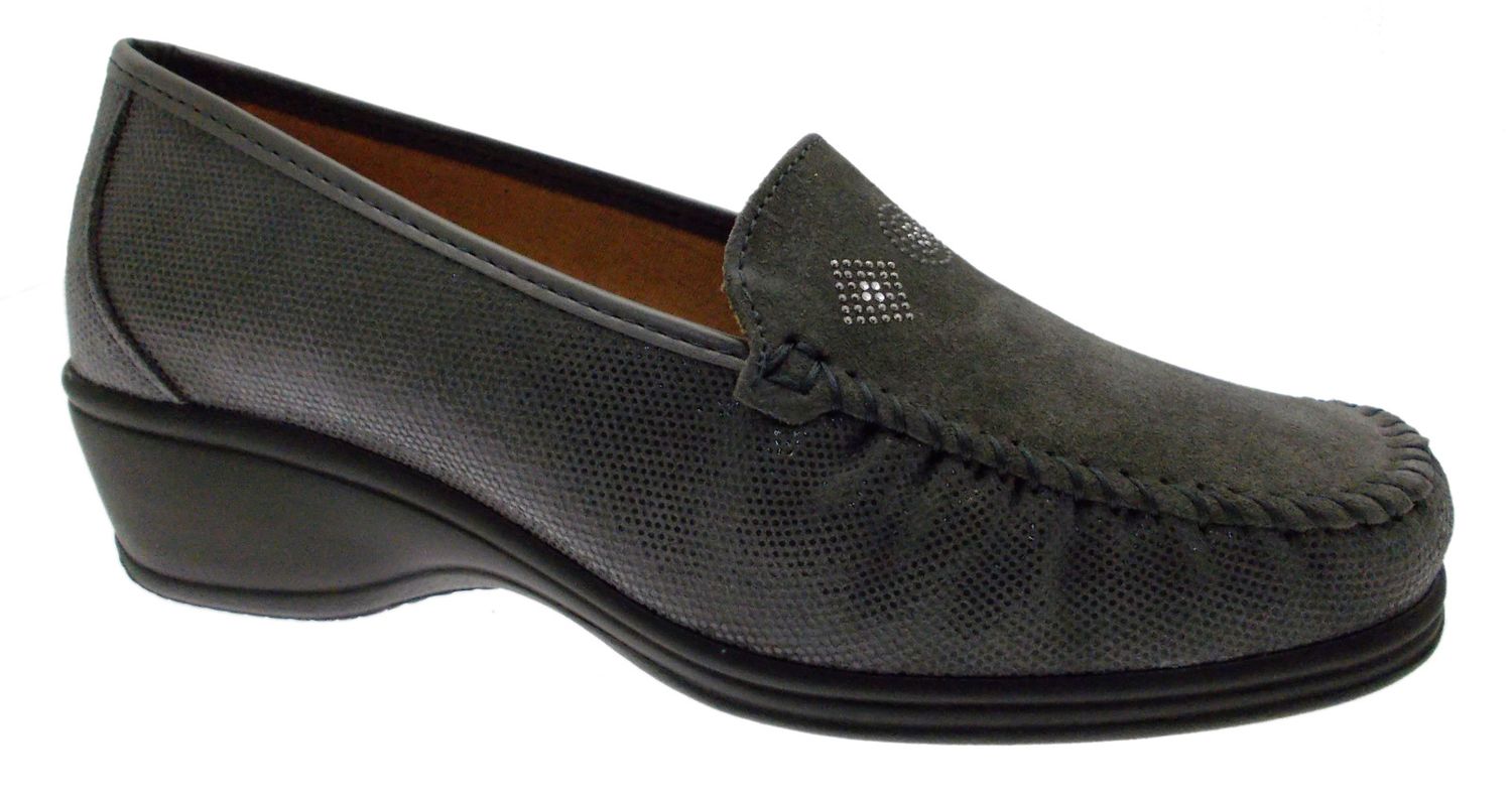 LOREN K3992 mocassino morbidone  stampato grigio plantare zeppa