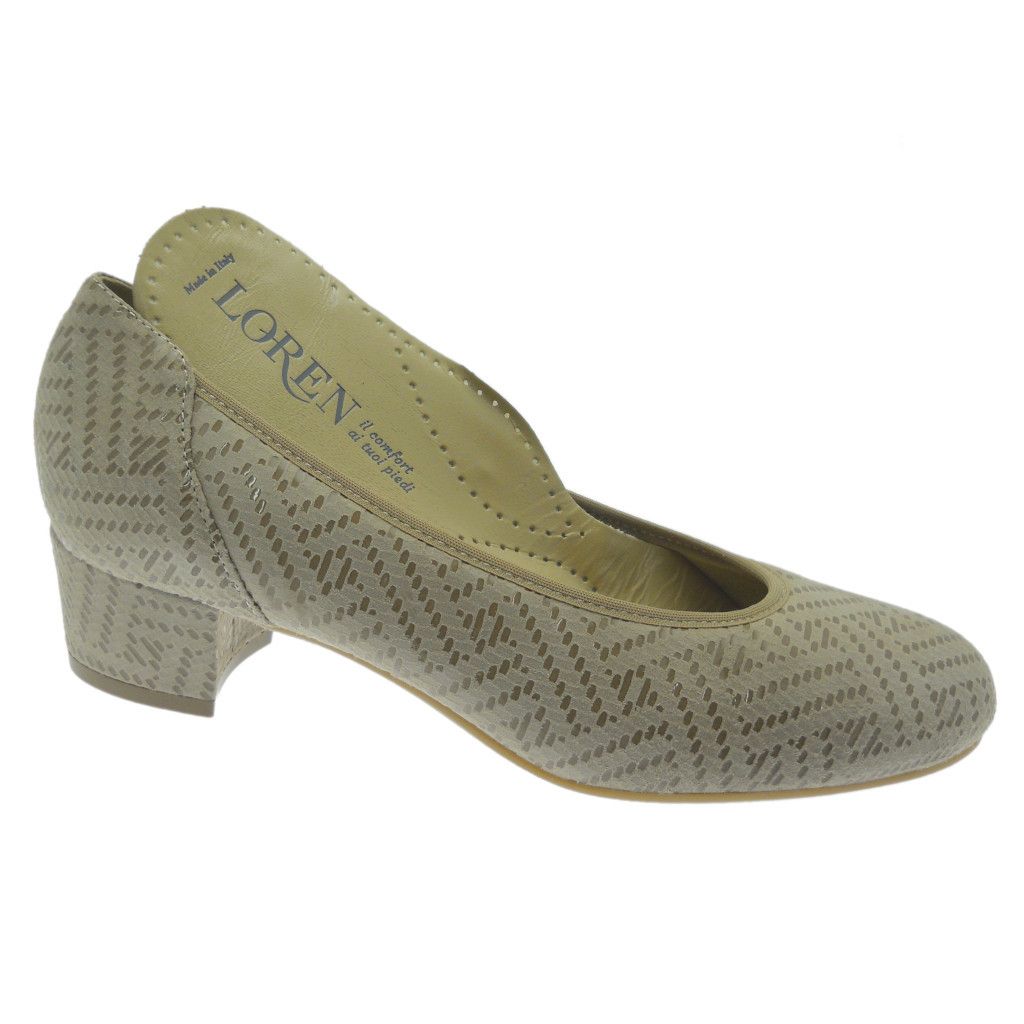 Calzaturificio Loren 60713 decoltè stampato zig zag beige plantare ortopedico estraibile