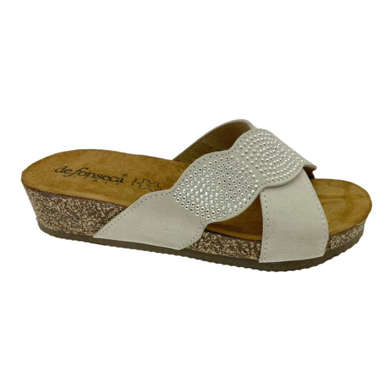 DE FONSECA CERVIA zoccolo sabot  bianco zeppa incrocio ricamato