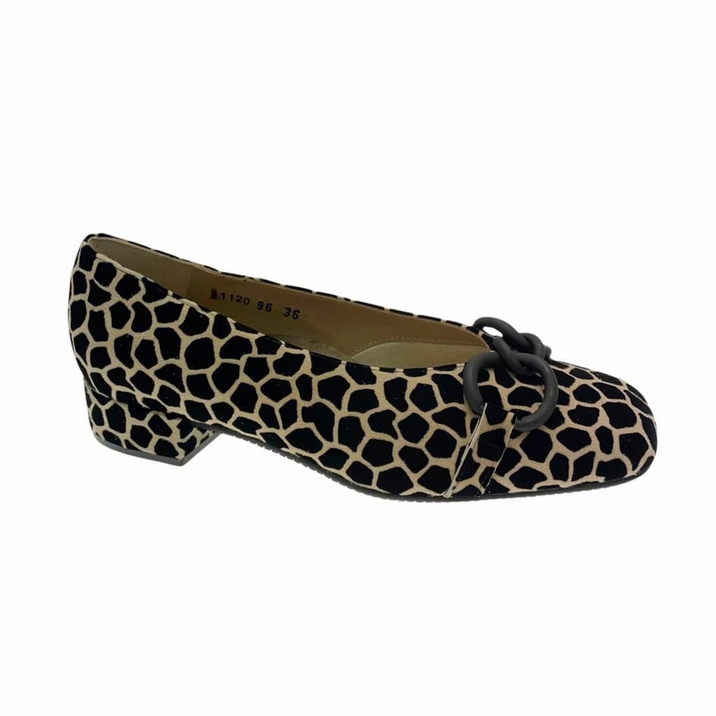 CALZATURIFICIO LOREN  A1120  decolte nero fantasia animalier predisposta plantare anatomico personalizzato
