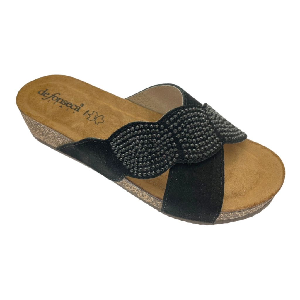 DE FONSECA CERVIA zoccolo sabot  nero zeppa incrocio ricamato