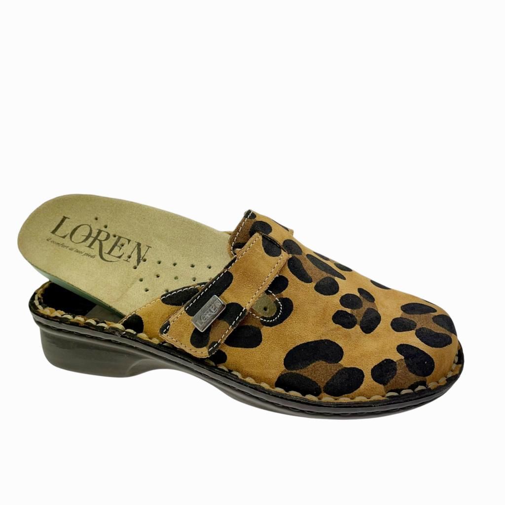 CALZATURIFICIO LOREN M2908 ciabatta chiusa animalier camel plantare estraibile regolabile