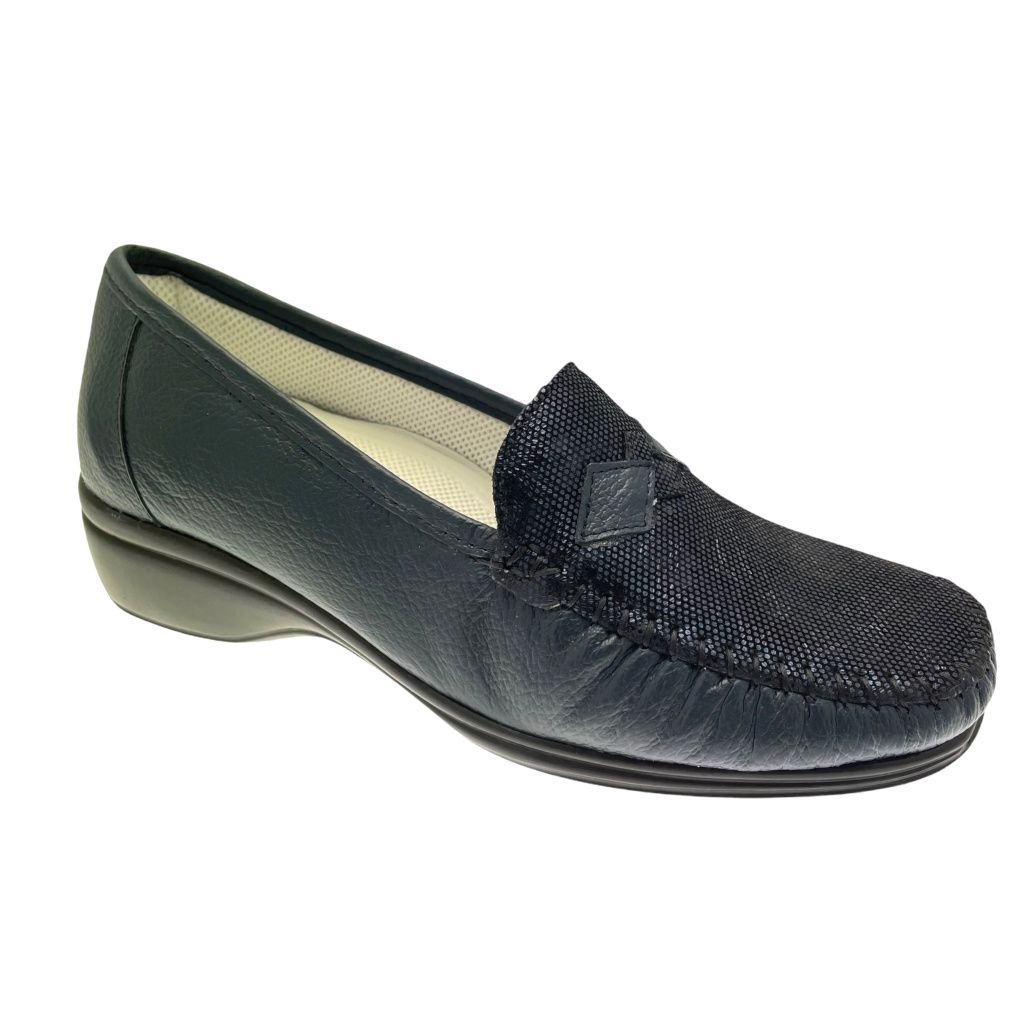 CALZATURIFICIO LOREN K4030  mocassino morbidone scarpa donna blu con zeppa