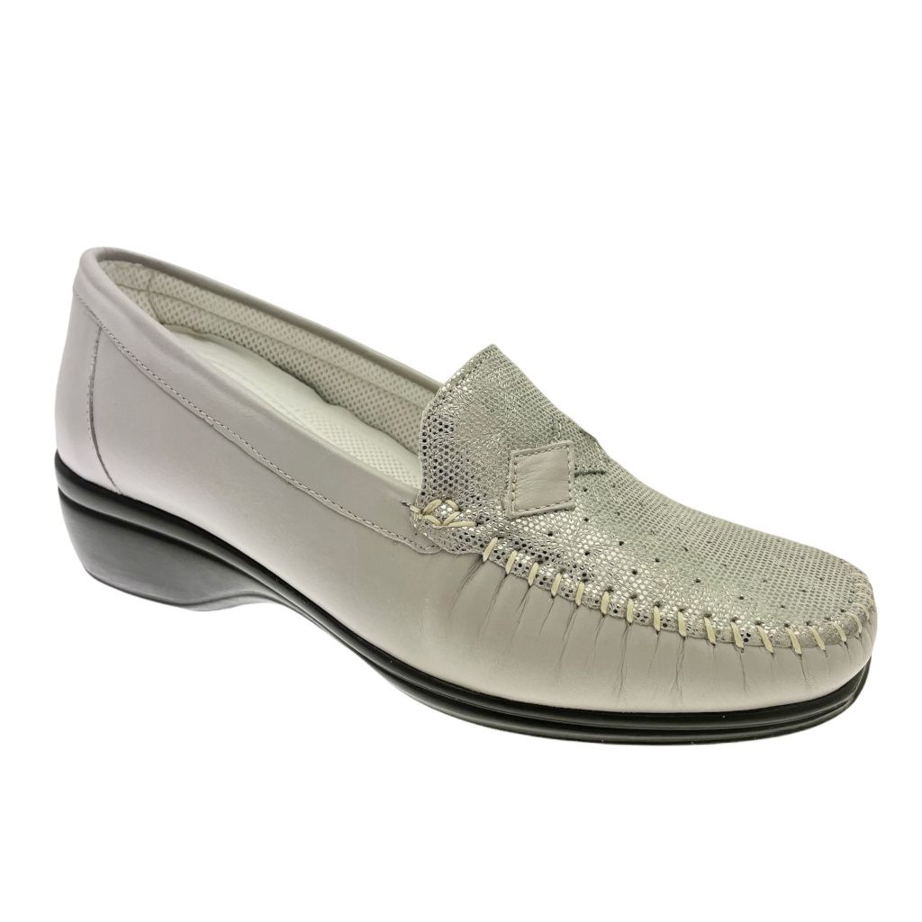 CALZATURIFICIO LOREN K4030  mocassino morbidone scarpa donna grigio perla con zeppa
