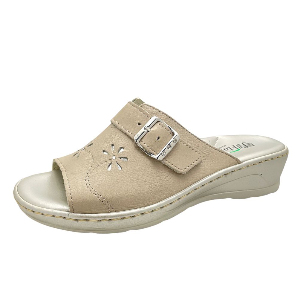 Florance 22530 ciabatta aperta per donna sabot scalzato beige regolabile fibbia