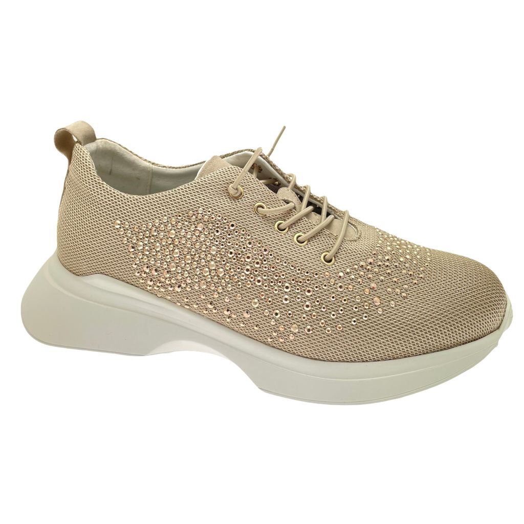 Calzaturificio Loren C3994  CECILIA scarpa per donna  sneaker slipon beige soletta estraibile borchie