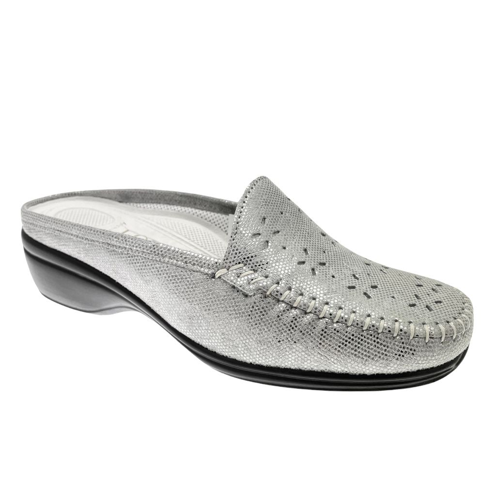 CALZATURIFICIO LOREN K4029 mocassino scalzato morbidone  ciabatta  sabot zeppa grigio argento