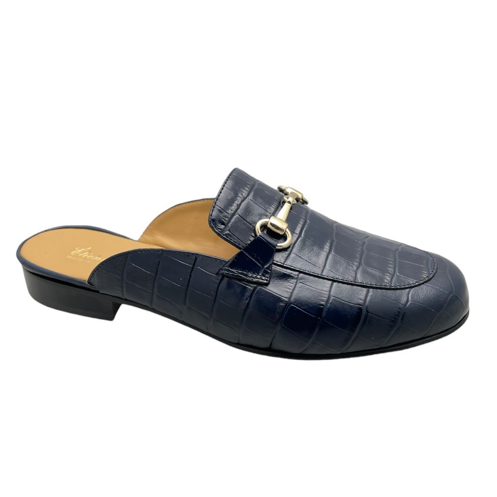 ETIENNE  scarpa donna mocassino sabot con morsetto  blu stampato made in Italy