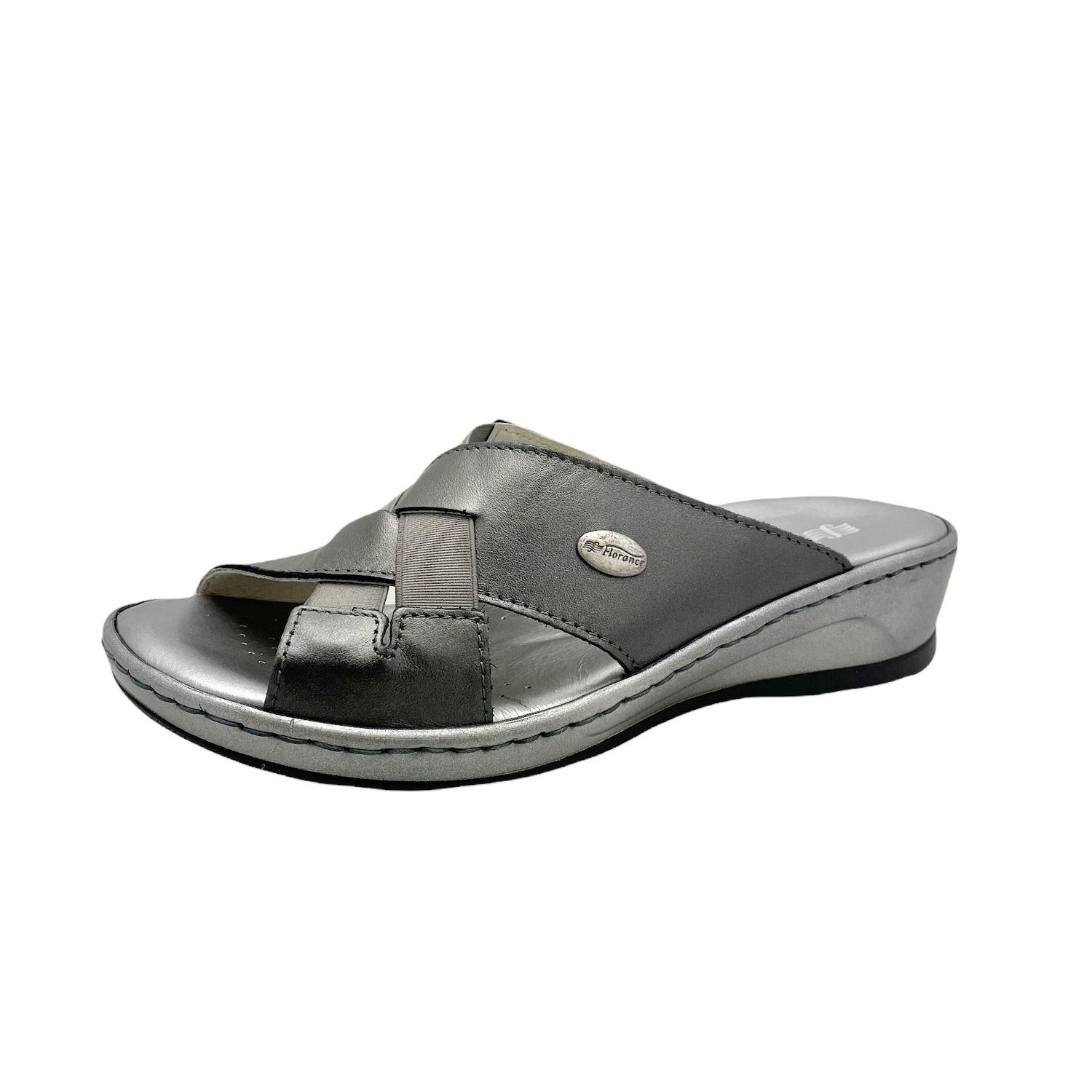 Florance 22512 ciabatta per donna sabot grigio  metal con fascia incrociata elasticizzata