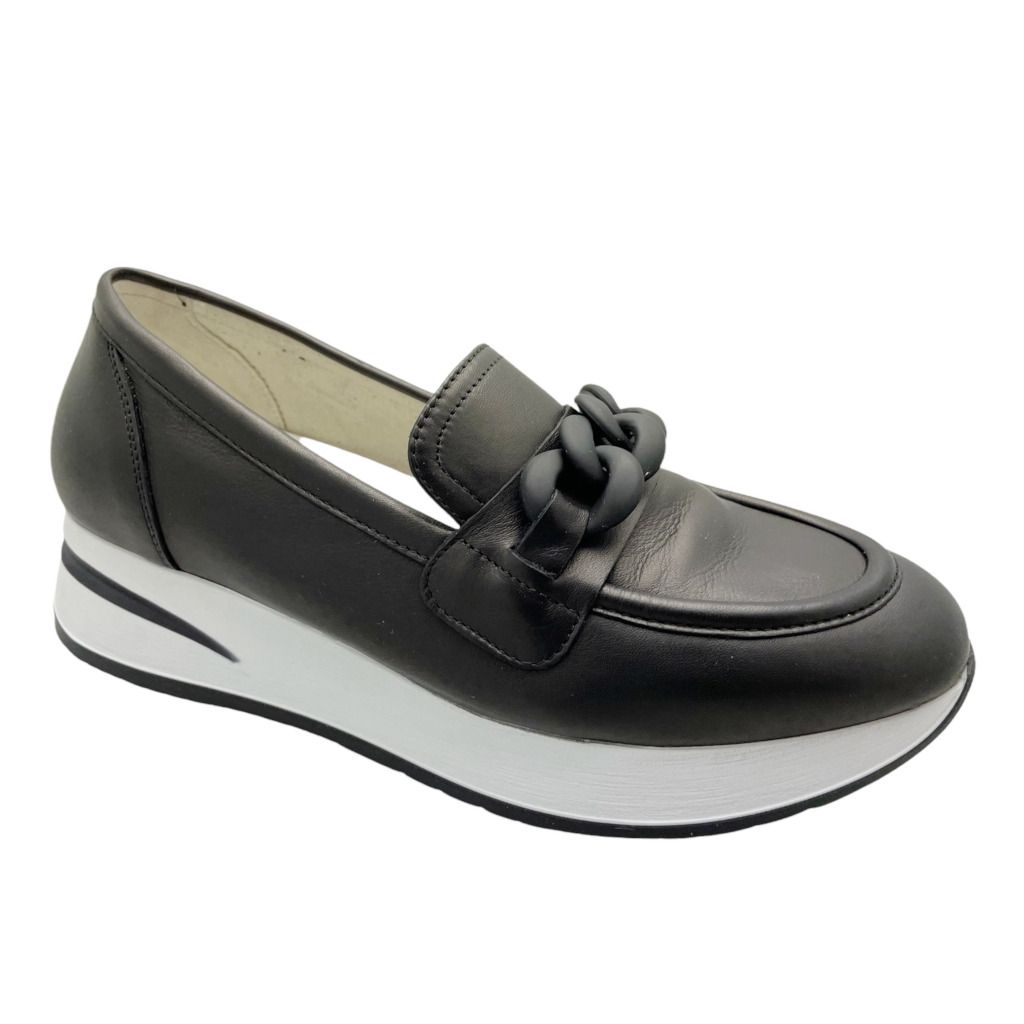 MELLUSO WALK R20076 MOCASSINO accollato slip on per donna catena nero Black