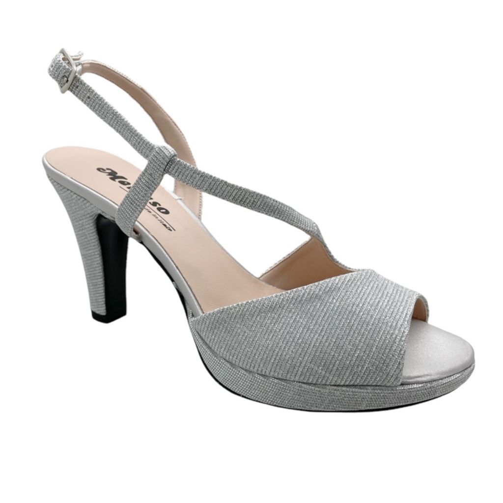 MELLUSO  J594B sandalo per donna da cerimonia con planteau argento galassia laccetto