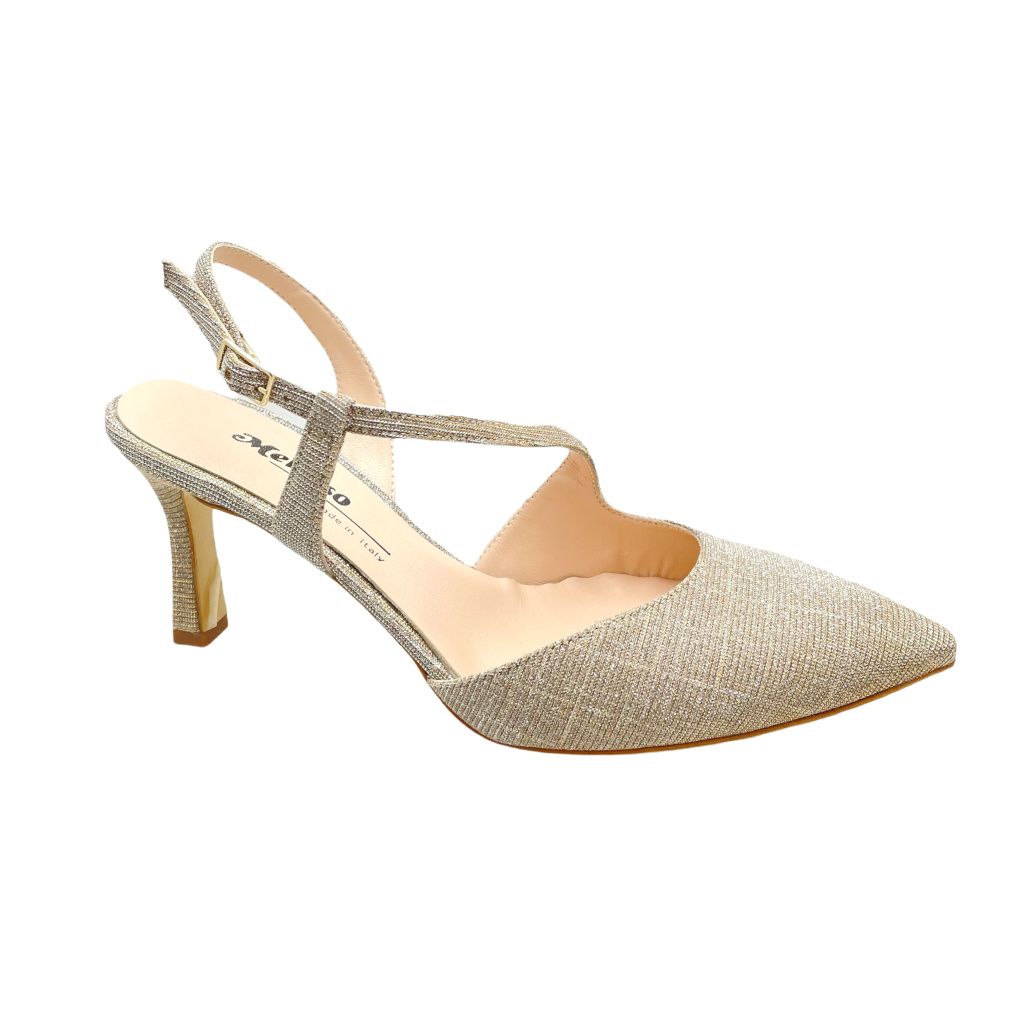 MELLUSO E1634 scarpa sandalo SLING BACK platino oro galassia LINDA laccetto ballo 41 42