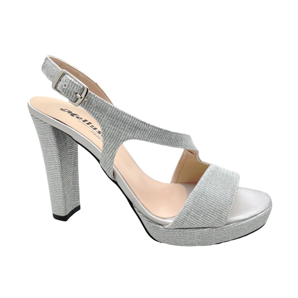 MELLUSO J616N sandalo per donna da cerimonia con planteau argento 34 37 brillantinato