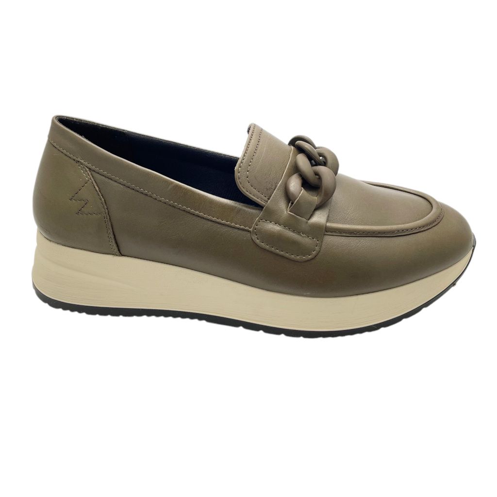 MELLUSO WALK R25066 MOCASSINO accollato slip on per donna verde con catena soletta estraibile