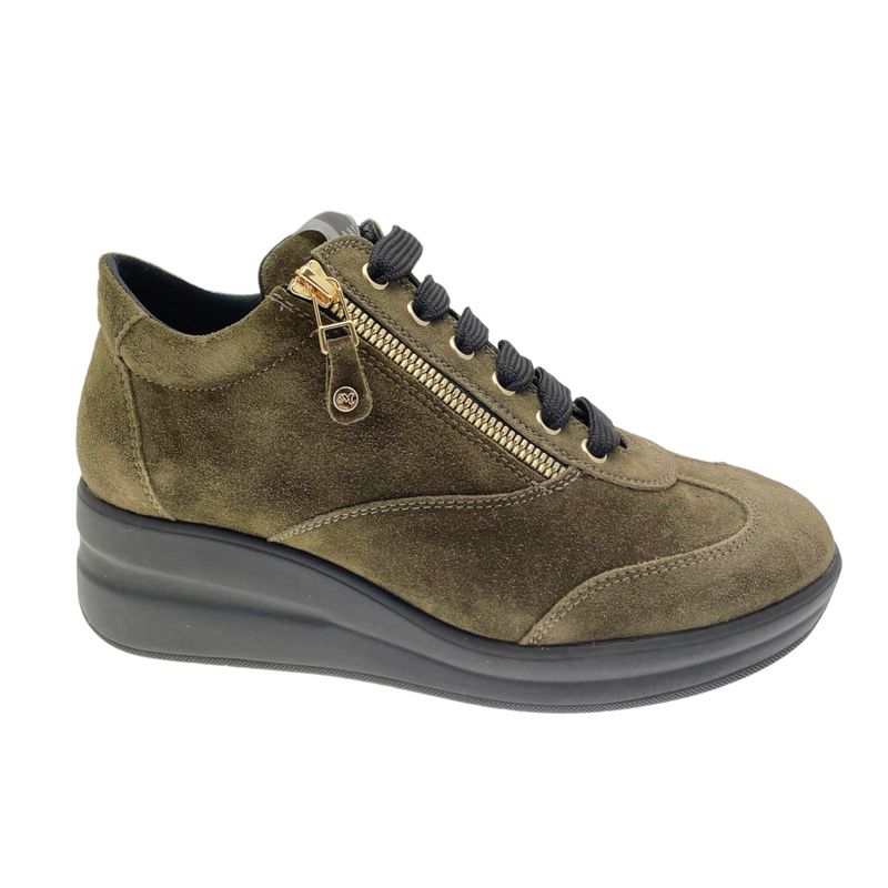 MELLUSO WALK sneaker scarpa per donna sportiva con lacci e cerniera verde militare