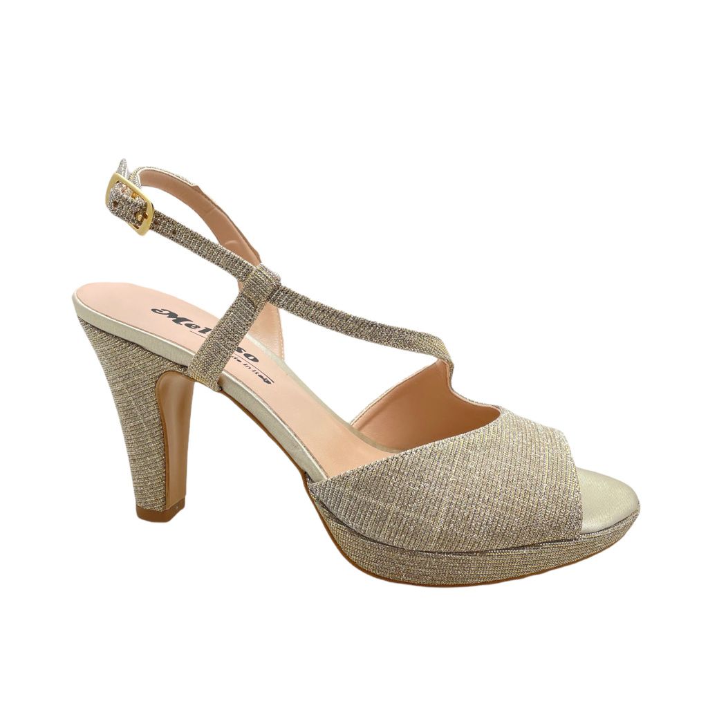 MELLUSO  J585B sandalo per donna da cerimonia con planteau platino oro galassia laccetto