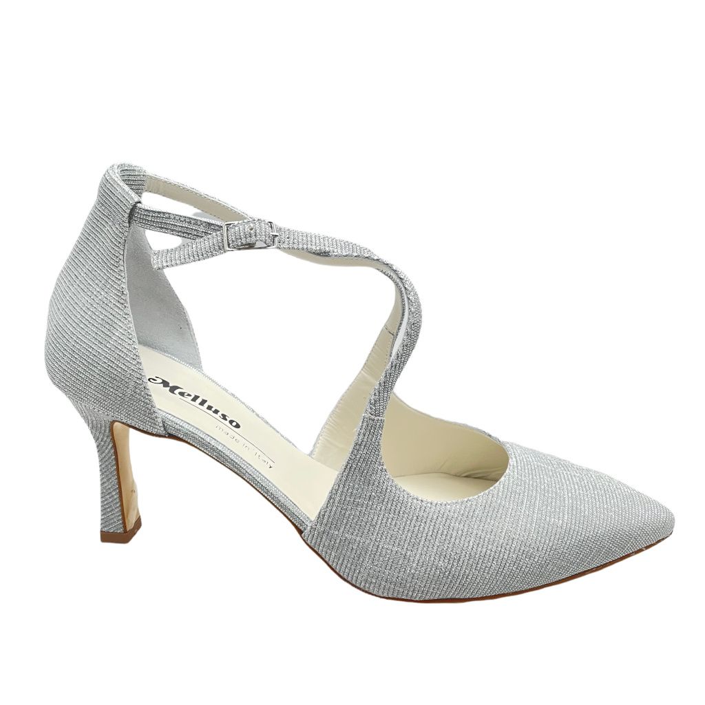 MELLUSO E1631 scarpa sandalo per donna da cerimonia e ballo con  laccetti galassia argento