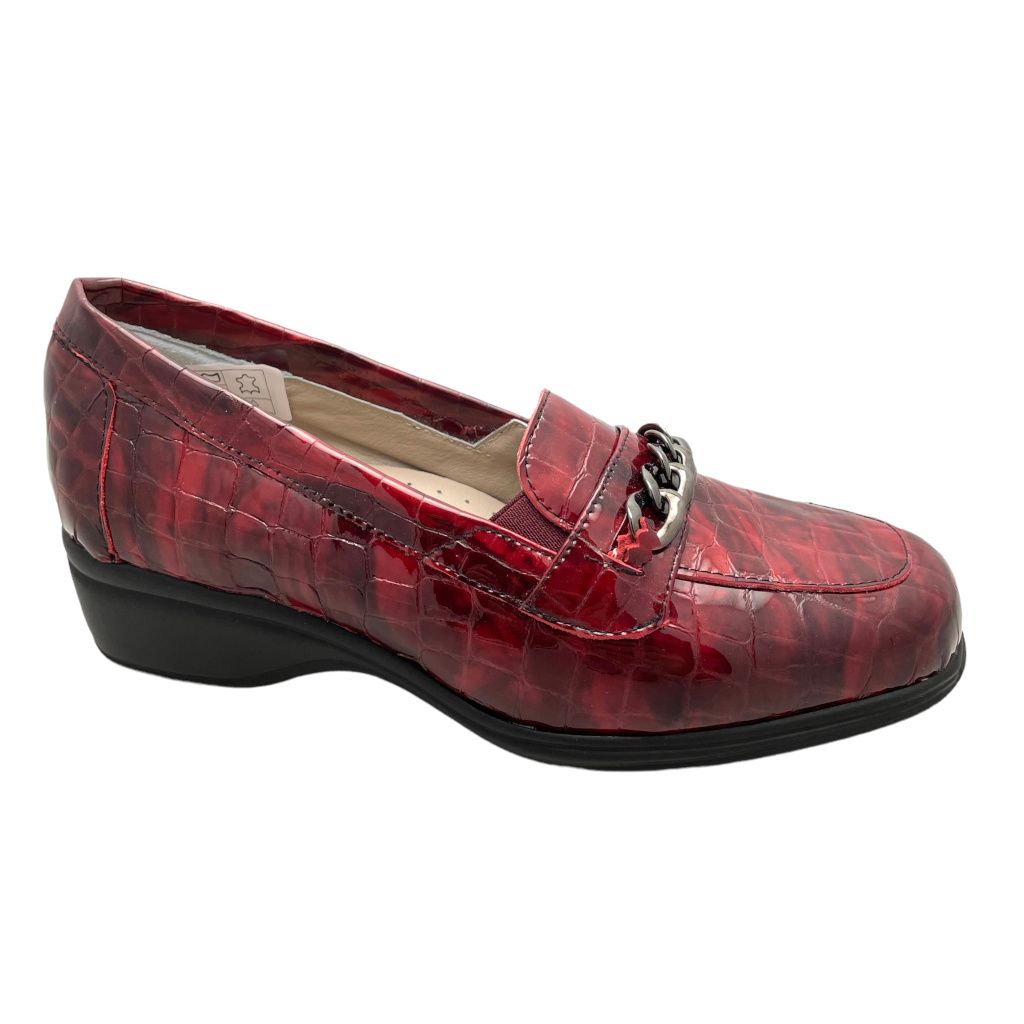CALZATURIFICIO LOREN K4023 mocassino morbidone rosso zeppa stampato con catena
