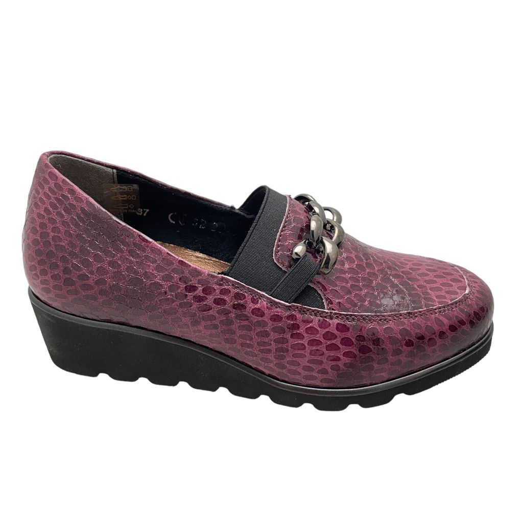 CALZATURIFICIO LOREN O5839 mocassino accollato per donna con  zeppa stampato con catena