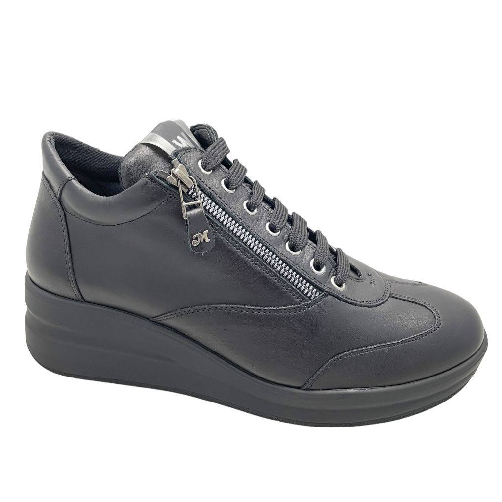 MELLUSO WALK sneaker scarpa per donna sportiva con lacci e cerniera pelle nera 41 42