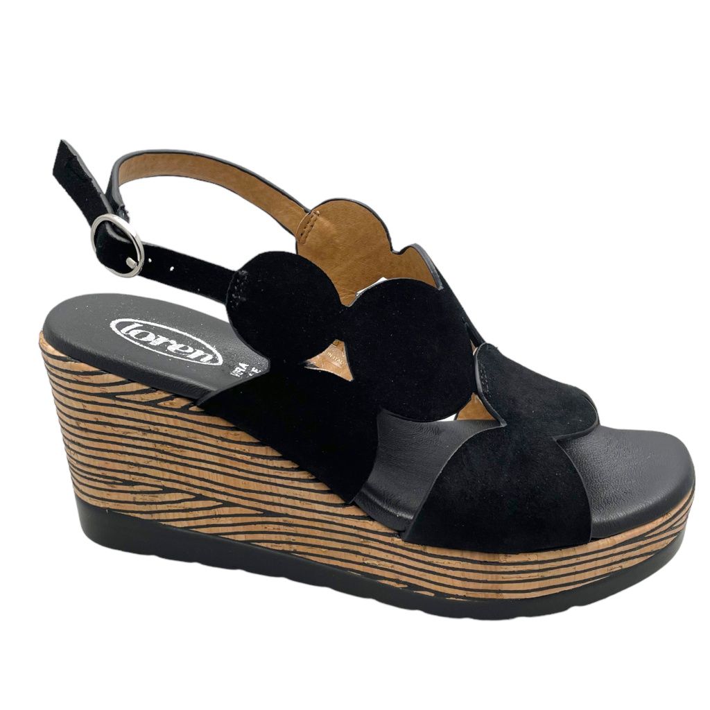 LOREN N0489 zoccolo SANDALO  con zeppa in vero sughero scamosciato NERO