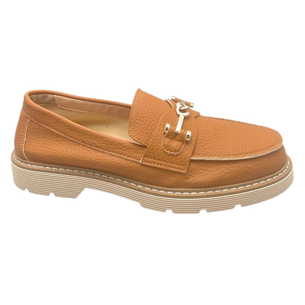 SHOES4ME mocassino scarpa donna con morsetto slip on made in italy marrone