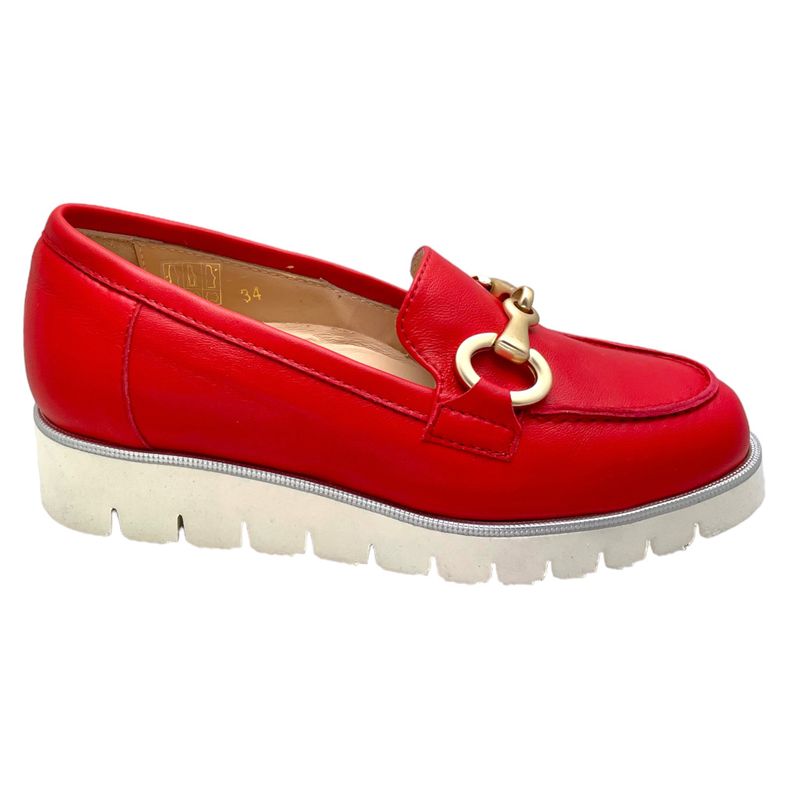 SHOES4ME mocassino scarpa donna con morsetto slip on soletta estraibile rosso  32 33 34 numero piccolo