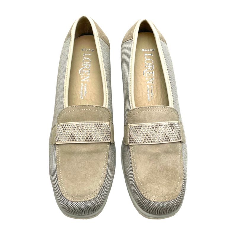 CALZATURIFICIO LOREN O5819 mocassino morbidone scarpa donna beige elasticizzata  con zeppa soletta estraibile