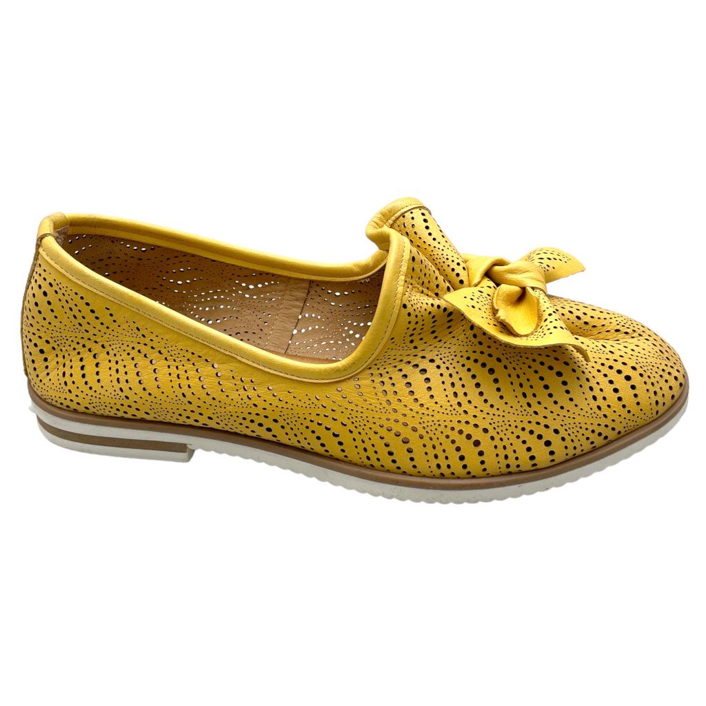 SHOES4ME mocassino scarpa donna accollato traforato slipon con fiocco cuoio nocciola soft