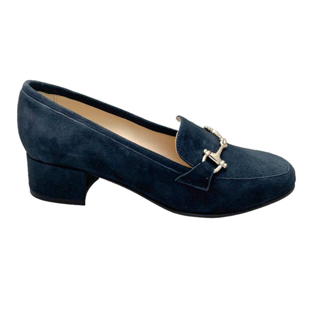 ETIENNE 212 scarpa donna mocassino con  morsetto scamosciato blu  made in Italy tacco blocchetto