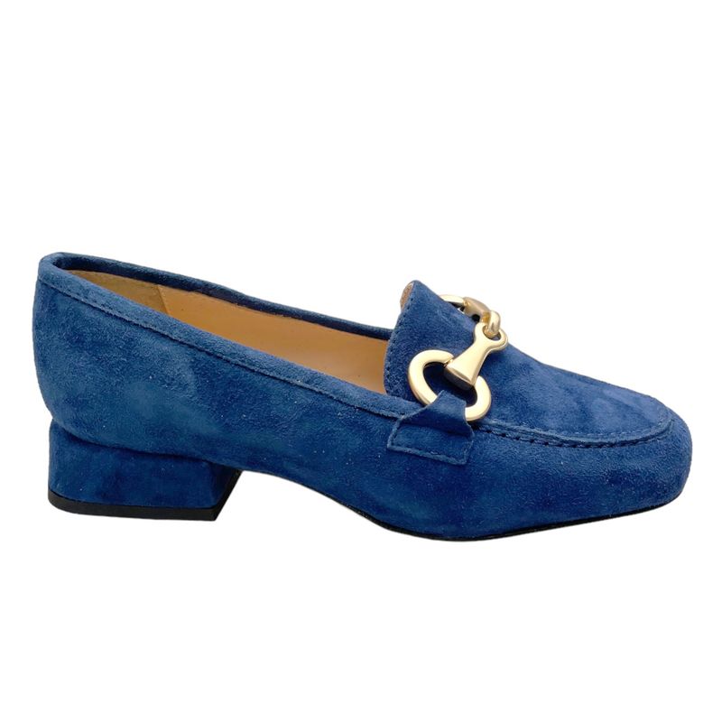 SHOES4ME mocassino scarpa donna con morsetto slip on 32 33 34 bluette tacco blocchetto