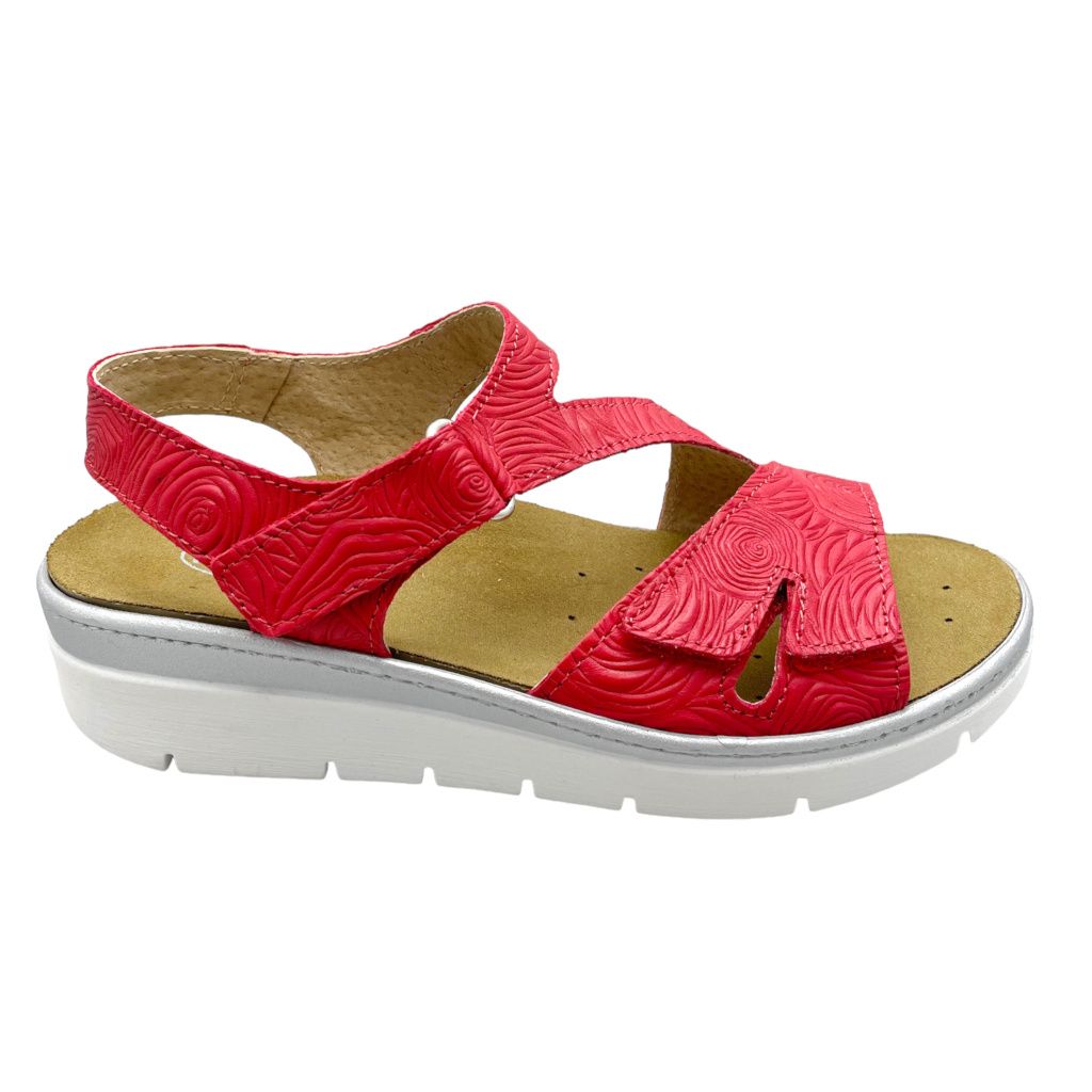 LOREN Q7012 sandalo per donna aperto rosso regolabile a strappo plantare estraibile fiori