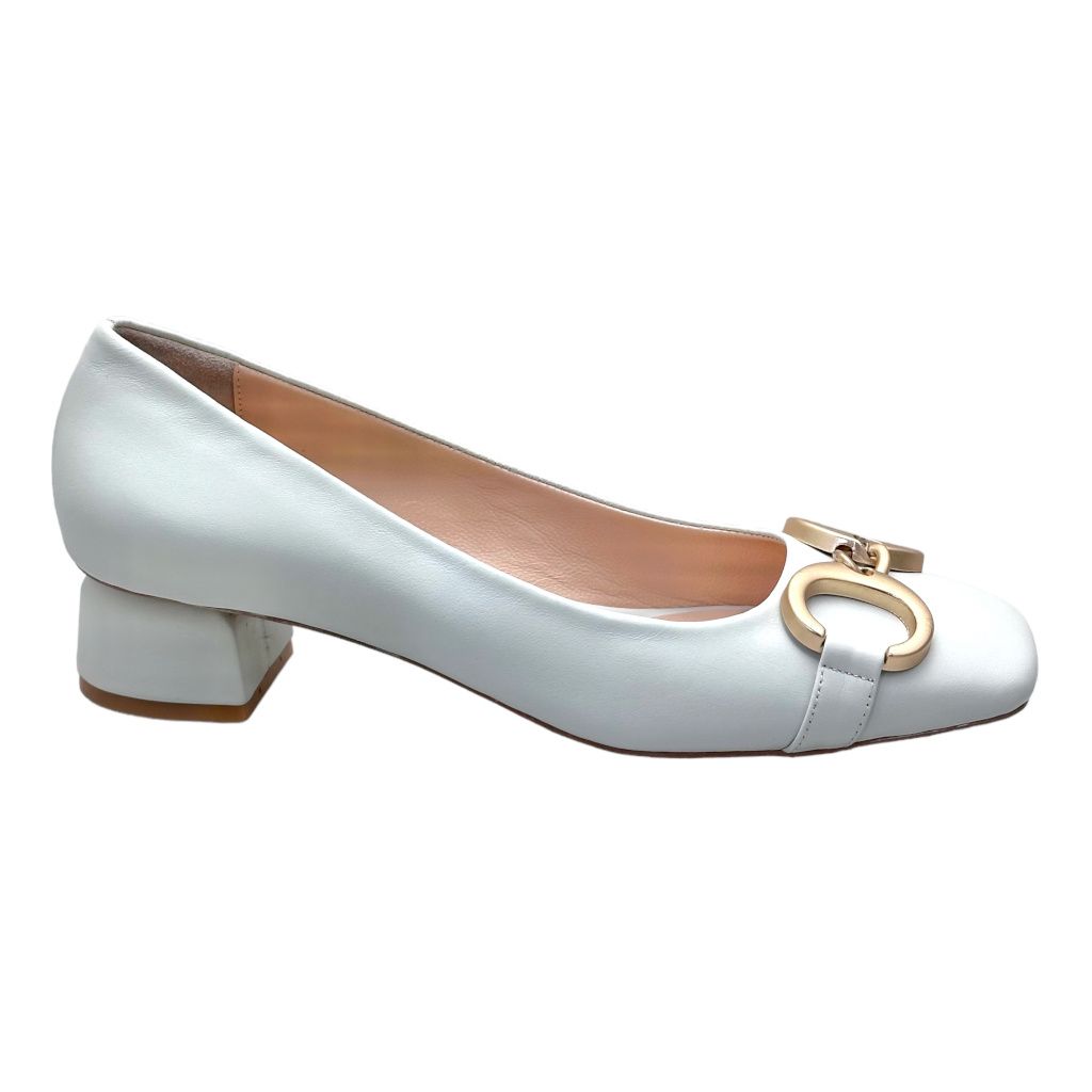 MELLUSO K59000 decoltè scarpa donna  pelle bianco latte con morsetto e tacco blocchetto punta tonda