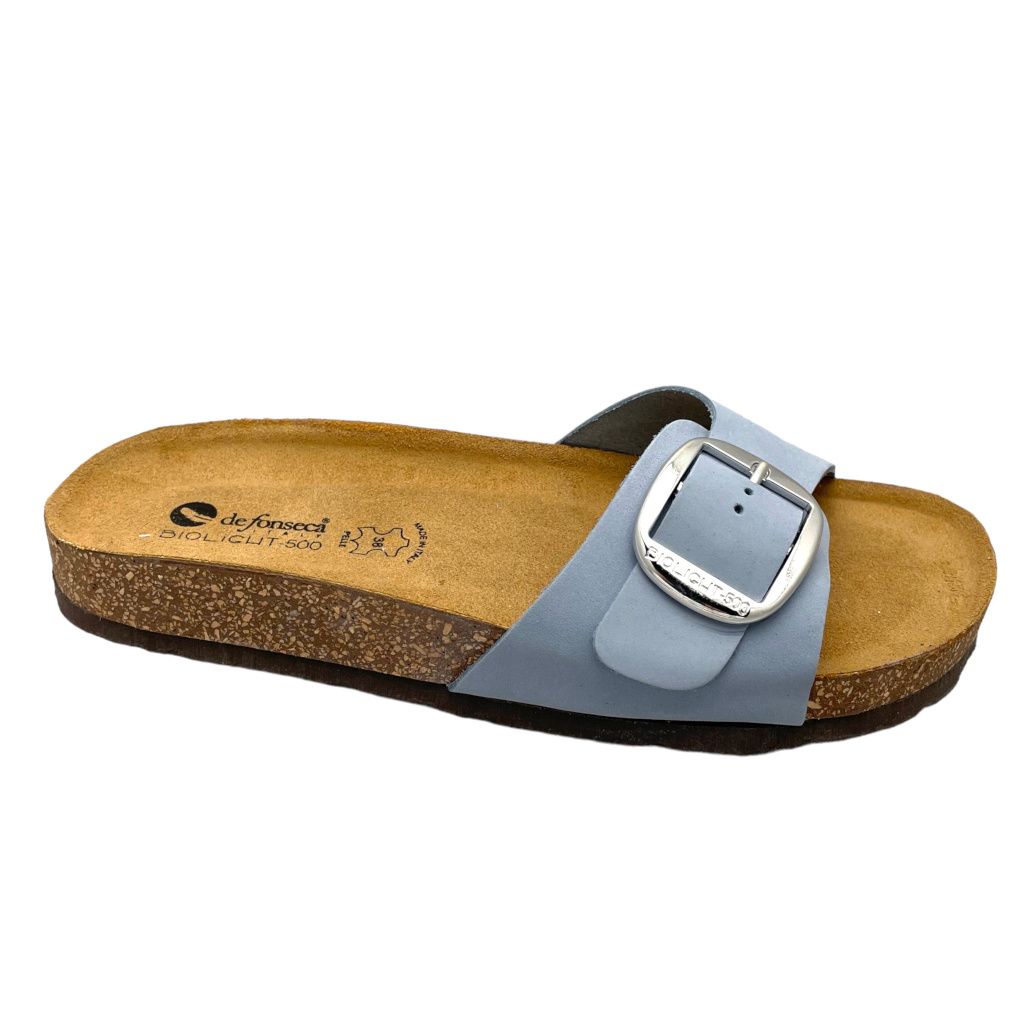 DE FONSECA BIOLIGHT Cesena pantofola ciabtatta stile birk sandalo azzurro fibbia anatomico