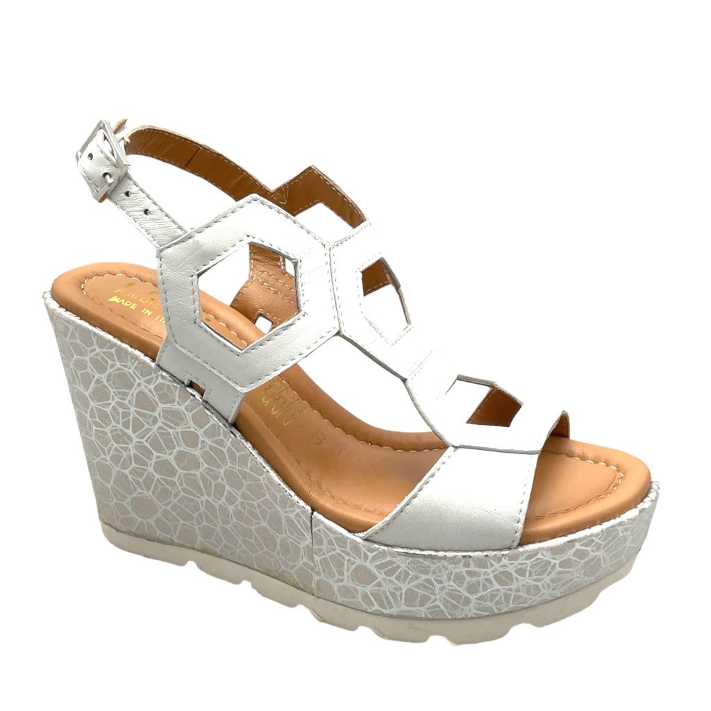 SHOES4ME sandalo per donna con zeppa bianco geometrico numeri piccoli 31 32 33 34