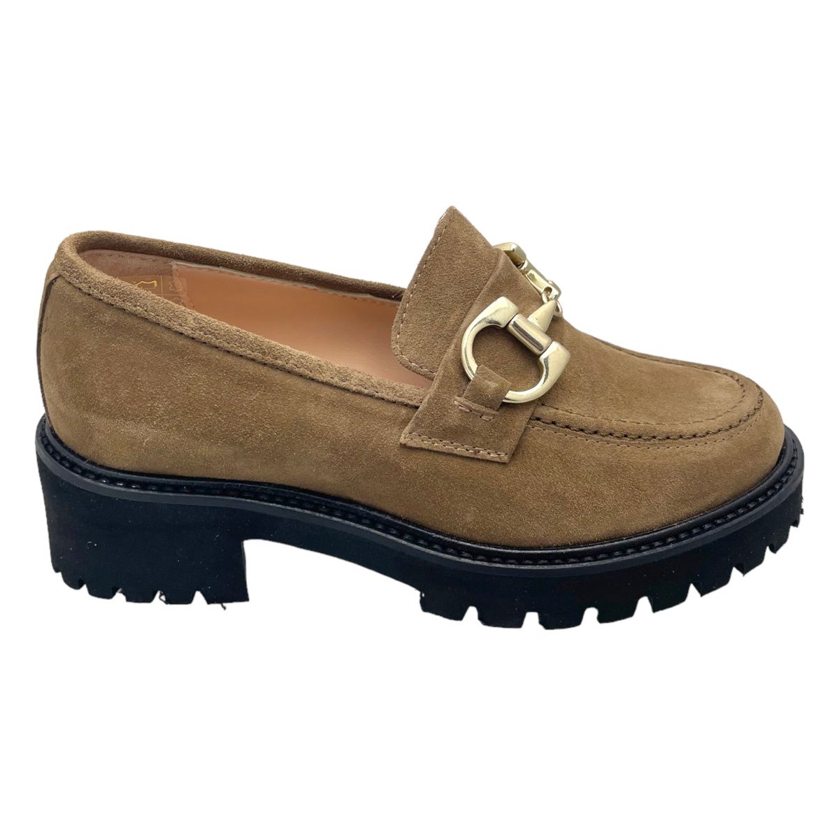 SHOES4ME mocassino scarpa donna con morsetto slip on scamosciato marrone 32 33 34