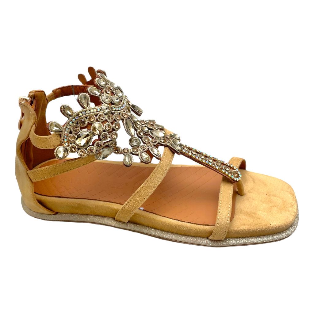SARA LOPEZ sandalo gioiello infradito natural cuoio per donna con pietre cerniera