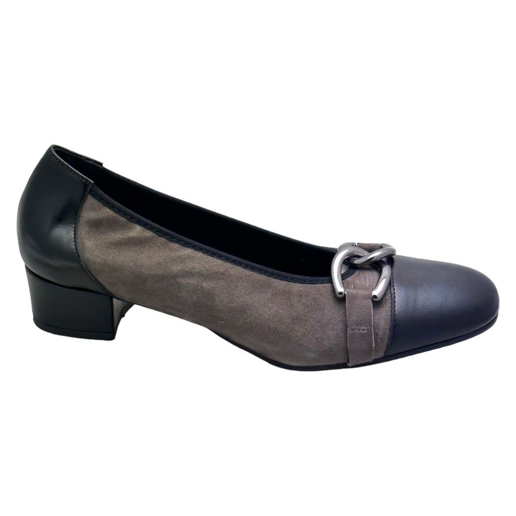 SHOES4ME decoltè scarpa donna bicolore  nero scamosciato tacco blocchetto  41 42 43 44  pump comoda