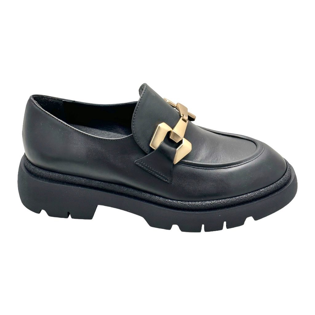 MELLUSO  R45373 MOCASSINO accollato per donna nero 35 36 37 38 39 40 41 42 con grande morsetto clunck